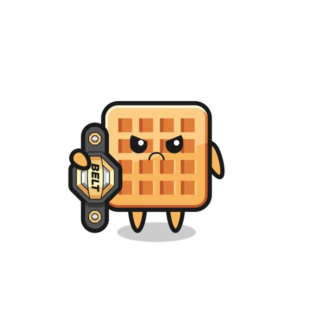 Vector waffle mascot character as a mma fighter with the champion belt