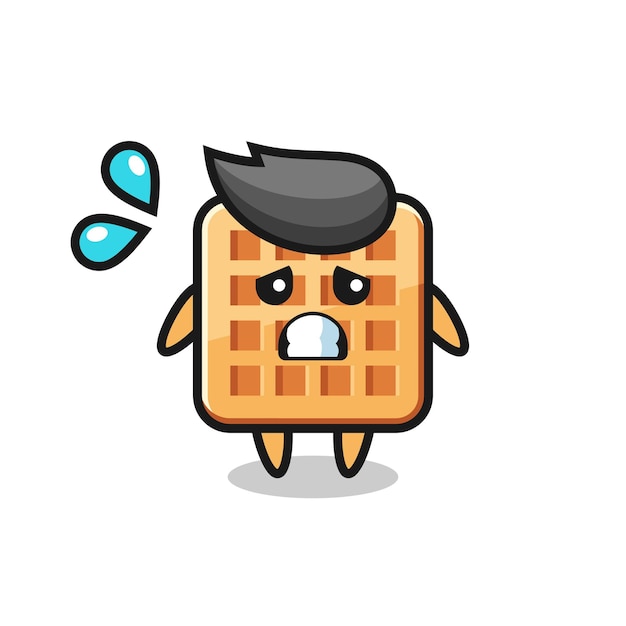 Waffle mascot character with afraid gesture , cute design