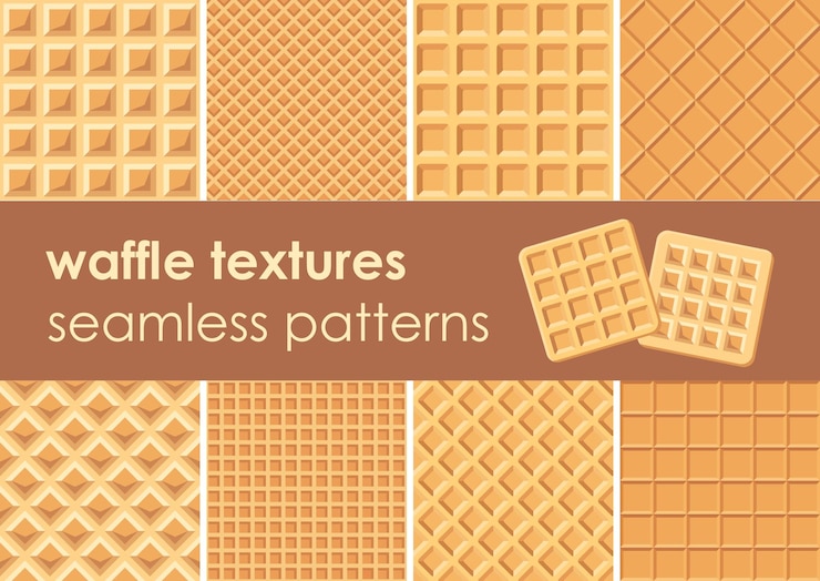 Vector waffle seamless patterns set. 8 traditional textures.