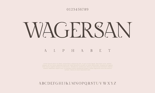 Vettore wagersan premium lusso elegante alfabeto lettere e numeri elegante tipografia nuziale classica