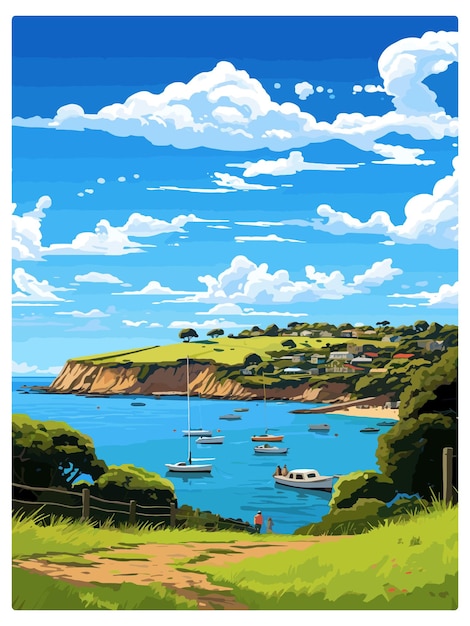 Vettore isola di waiheke nuova zelanda poster di viaggio vintage souvenir cartolina ritratto pittura illustrazione