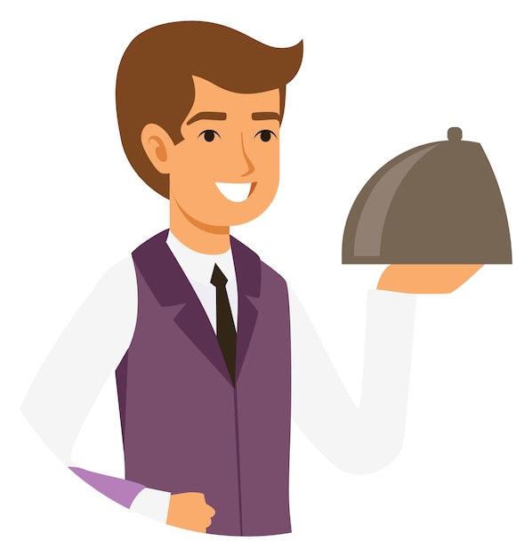 Waiter color character professional restaurant food serving worker