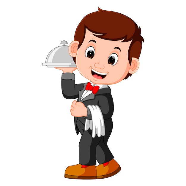 waiter restaurant serving cartoon