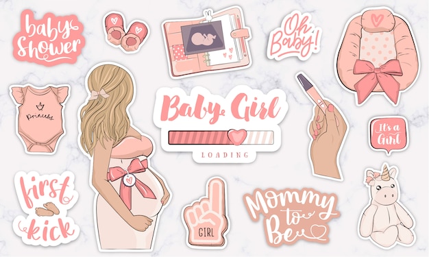 Waiting for baby girl nursery clip art stickers for scrapbooking