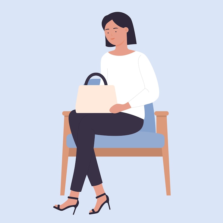 Vector waiting cute young lady in cozy armchair