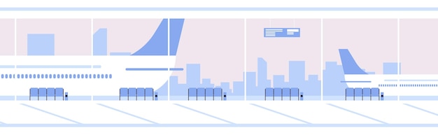 Vettore sala d'attesa sala partenze moderno terminal dell'aeroporto interno illustrazione vettoriale