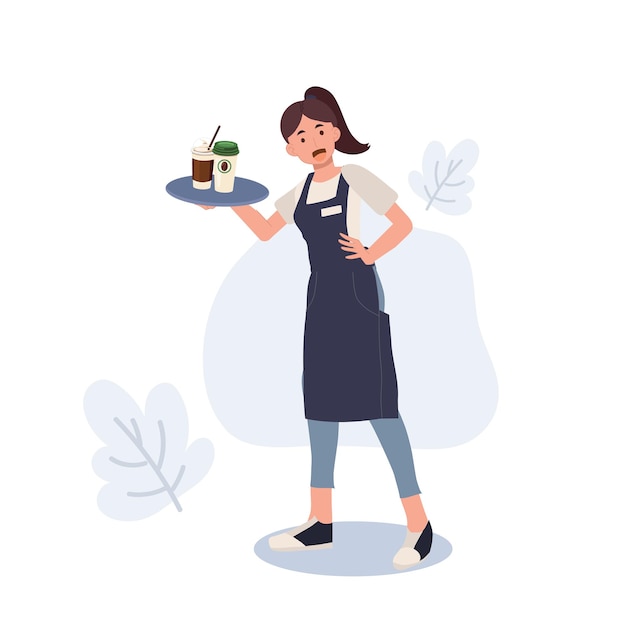 Waitress hold tray with coffee Ready for Serving Vector illustration