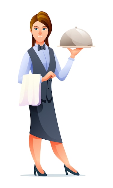 Waitress holding a food cartoon character illustration