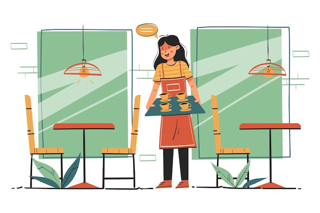 waitress serving coffee illustration