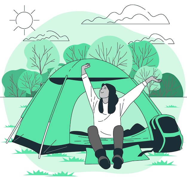 wake up in camping concept illustration