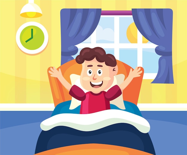 Wake up kid boy cartoon illustration