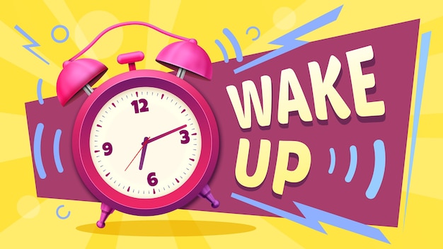 Wake up poster. Good morning, alarm clock ringing and mornings wakes.