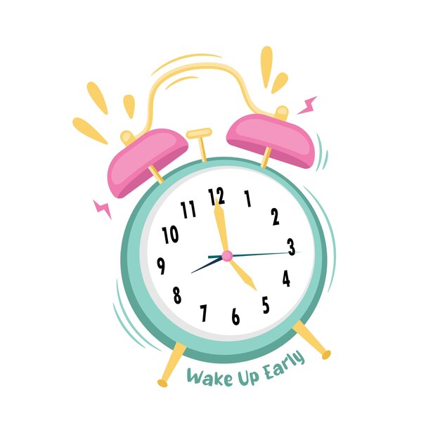 Vector waker clock illustration vector in pink and green for wake up early