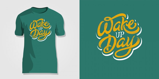 Vector wakker dag belettering op donkergroene achtergrond. vintage belettering. sjabloon voor afdrukken op t-shirt, hoodie, notitieblok, doek, poster, banner, briefkaart, schetsboek.