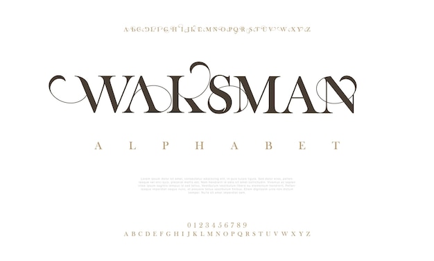 Vector waksman premium luxury elegant alphabet letters and numbers elegant wedding typography classic serif