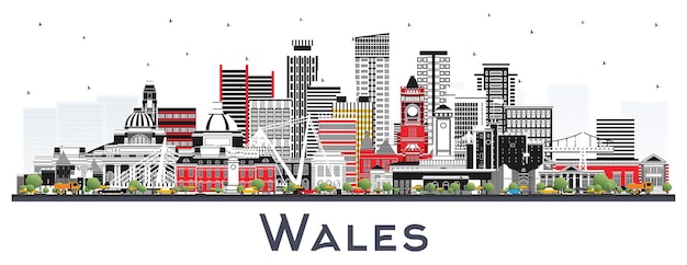 Vector wales city skyline with gray buildings isolated on white