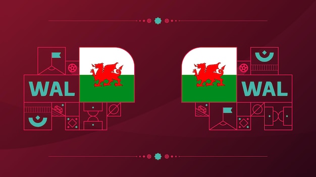Флаг Уэльса для турнира по футболу 2022 года изолирован Флаг национальной сборной с геометрическими элементами для футбола 2022 года или футбольной векторной иллюстрации