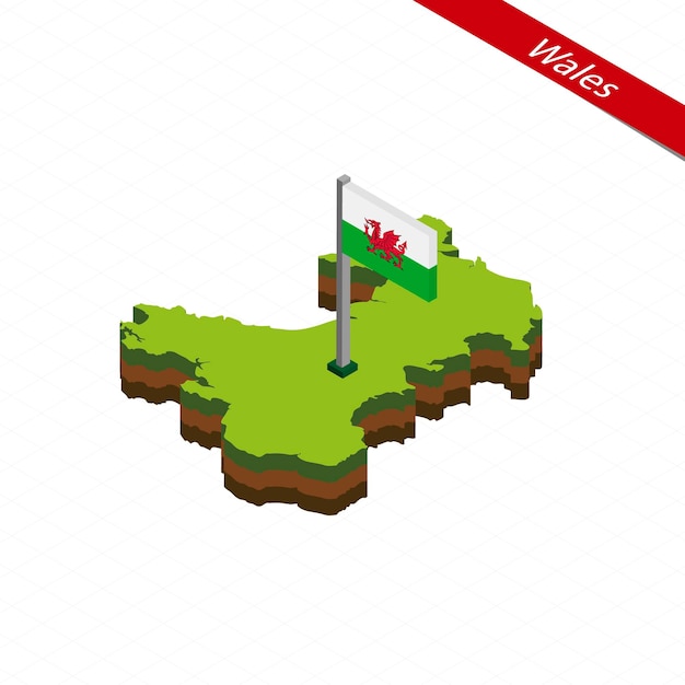 Wales Isometric map and flag Vector Illustration