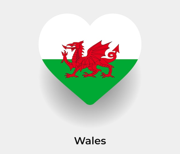 Wales vlag hart vorm pictogram vectorillustratie