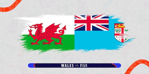 Wales vs Fiji international rugby match illustration in brushstroke style Abstract grungy icon for rugby match