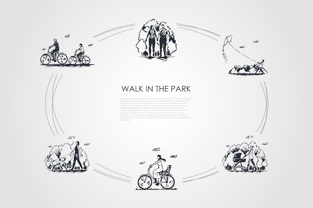 Walk in the park  concept set illustration