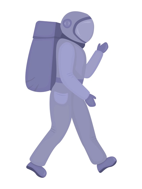 Walking astronaut in a grey space suit with a backpack