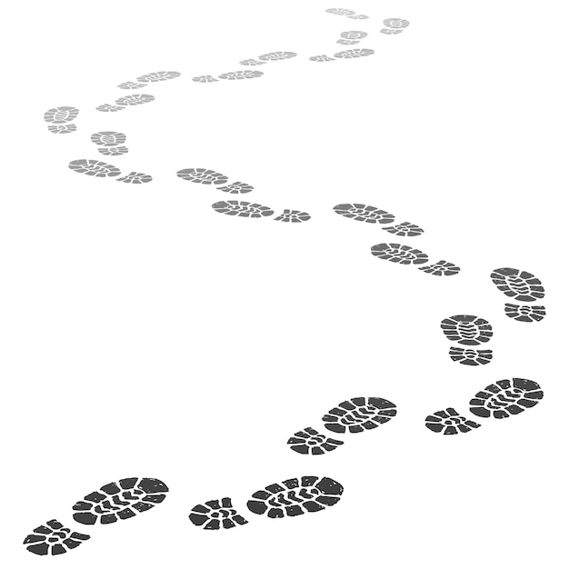 Walking away footsteps. Outgoing footprint silhouette, footstep prints and shoe steps going in perspective illustration