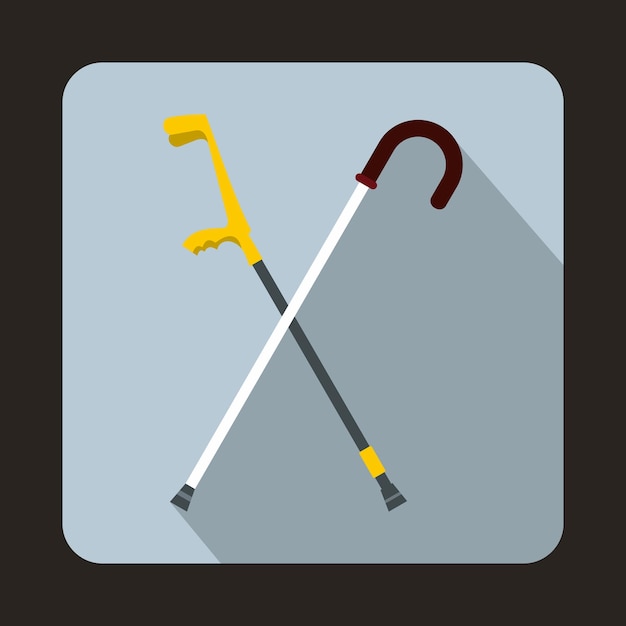 Walking cane icon in flat style with long shadow Help people symbol