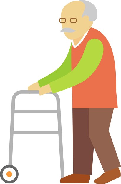 Vector walking elderly man with walker support