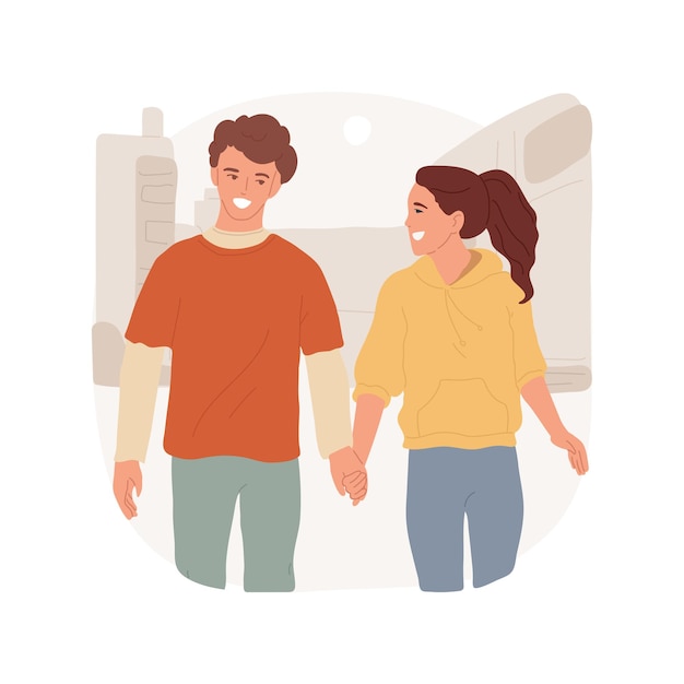 Walking hand in hand isolated cartoon vector illustration