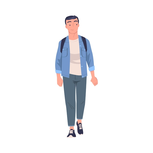 walking man character strolling in the street and smiling vector illustration