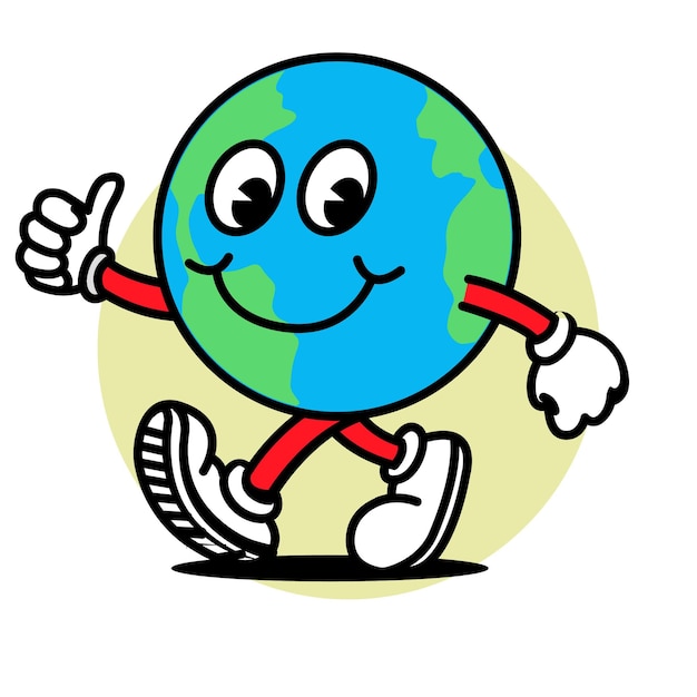 Vector walking planet earth vintage retro mascot illustration