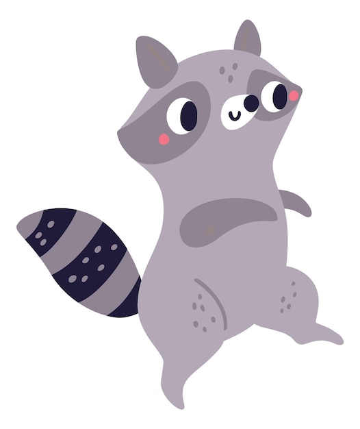 Walking raccoon character Cute nursery mascot in scandinavian style isolated on white background