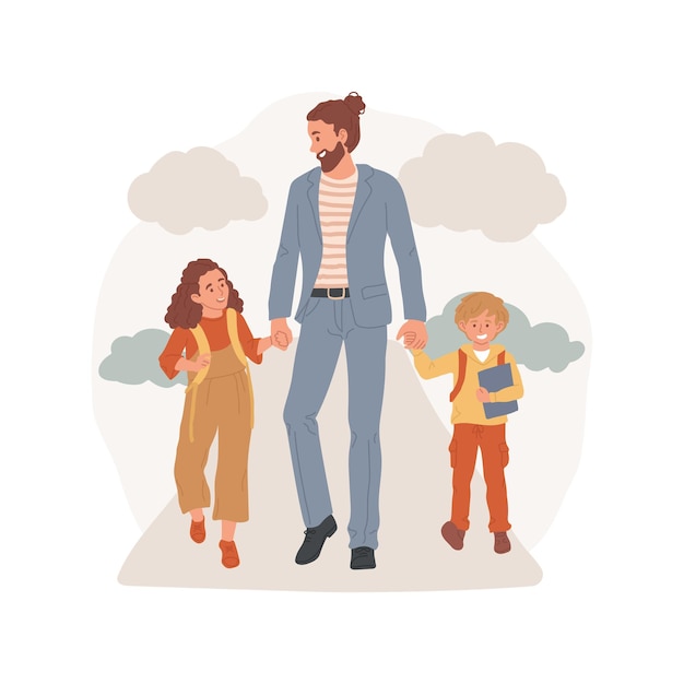 Walking to school together isolated cartoon vector illustration