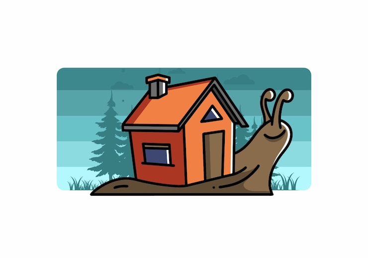 Vector walking snail and house illustration design