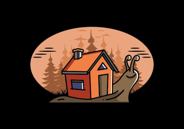 Walking snail and house illustration design