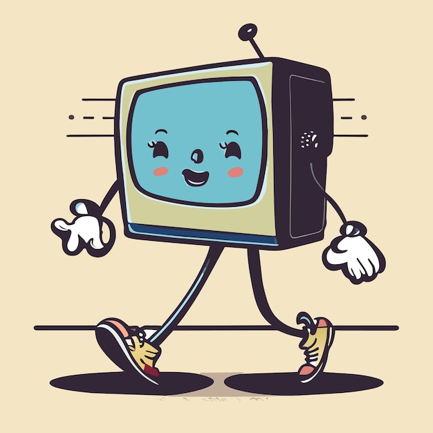 Walking tv hand drawn cartoon sticker icon concept isolated illustration