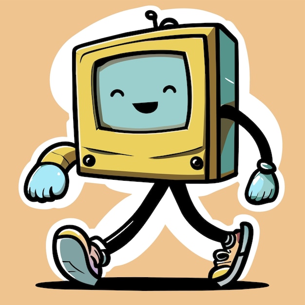 Walking TV hand drawn cartoon sticker icon concept isolated illustration