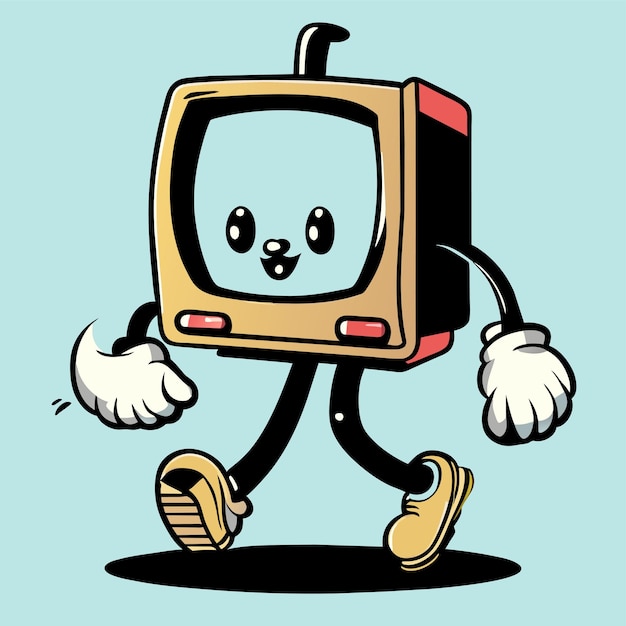 Walking TV hand drawn cartoon sticker icon concept isolated illustration