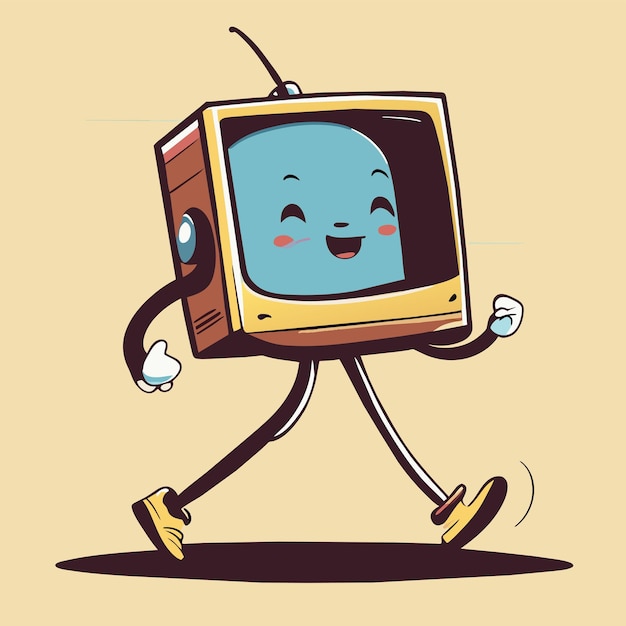 Walking TV hand drawn cartoon sticker icon concept isolated illustration