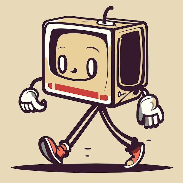 Walking TV hand drawn cartoon sticker icon concept isolated illustration