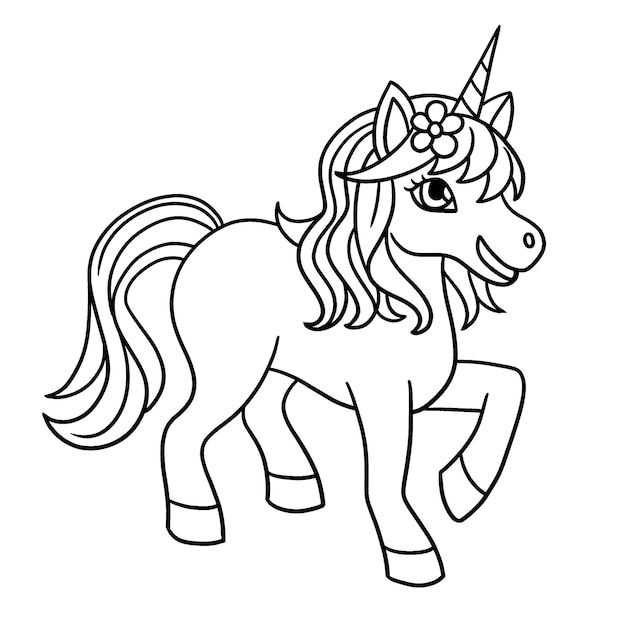 Walking Unicorn Isolated Coloring Page for Kids