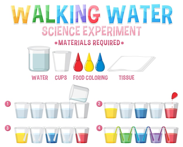 Vector walking water science experiment