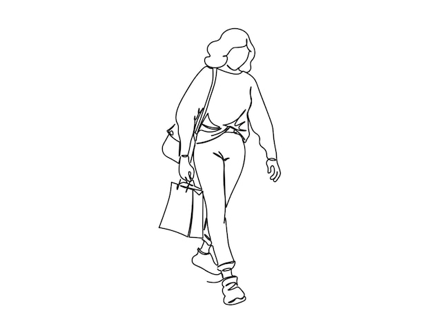 Walking Woman  Single line art drawing, vector illustration