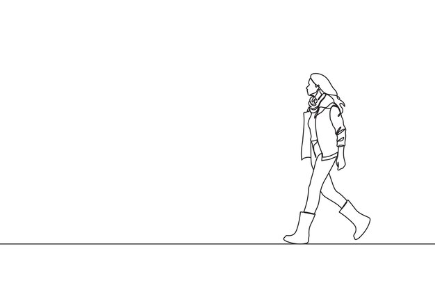 Vector walking women in continuous line drawing