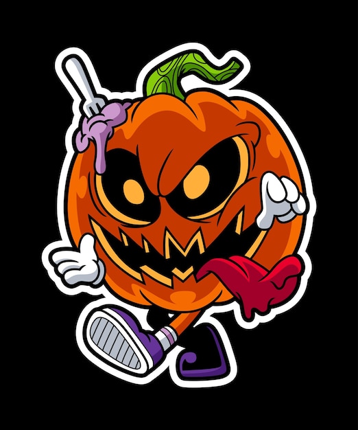 Vector walking zombie pumpkin head horror cartoon creature character illustration