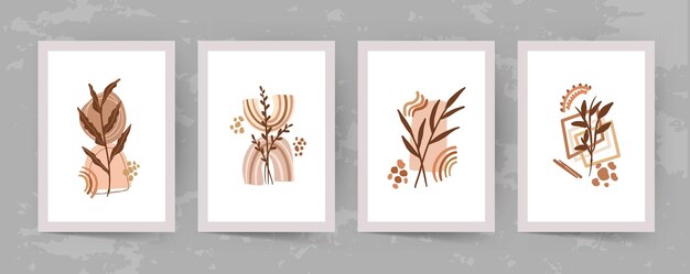 Wall art Abstract shapes and leaves boho modern minimalist clipart