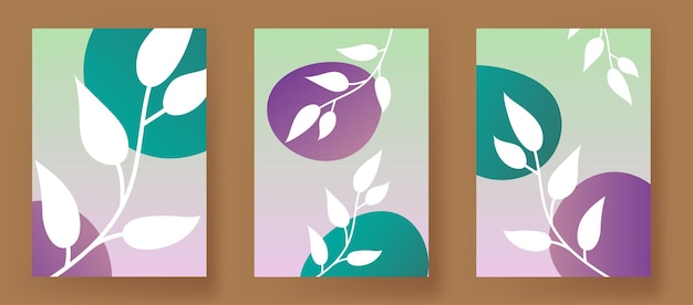 wall art minimalist set leaf gradient background