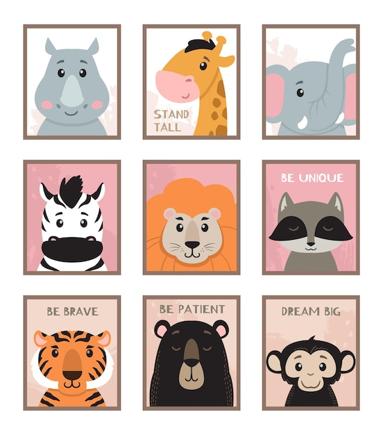 Vector wall art nursery animals illustration