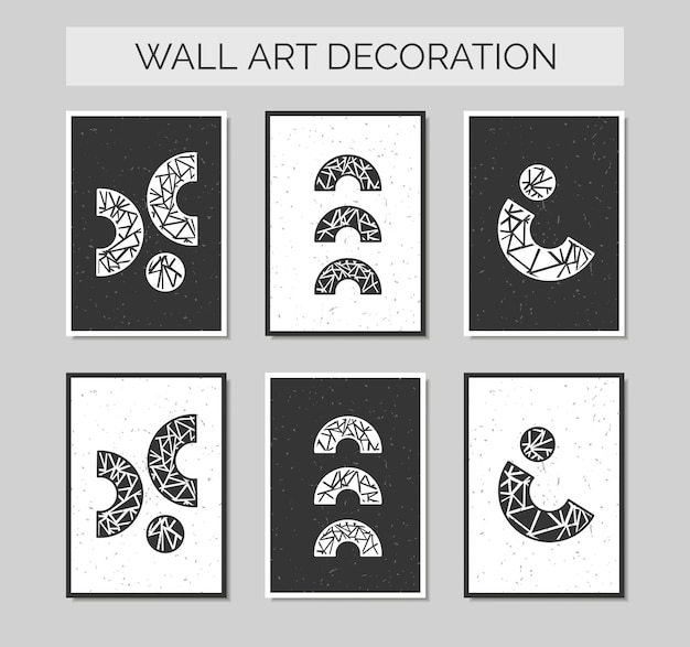 Vector wall art poster of abstract geometric shapes with boho shapes element for home interior decoration